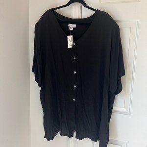 Women's Black button Down V-Neck Blouse - Plus Size